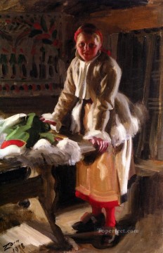 Anders Zorn Painting - Morakulla I Vinterdrakt Una chica de Mora Anders Zorn